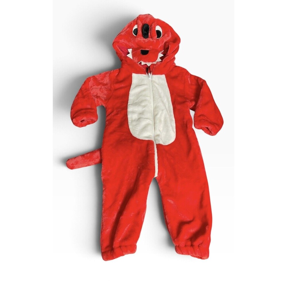 Kids Toddler Red Dinosaur Costume Halloween Jumpsuit Size 90/52 2-3 Years New